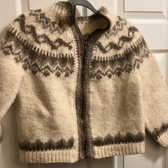 no brand Sweaters - Classic Cream and Brown Zip-Front Wool Cardigan